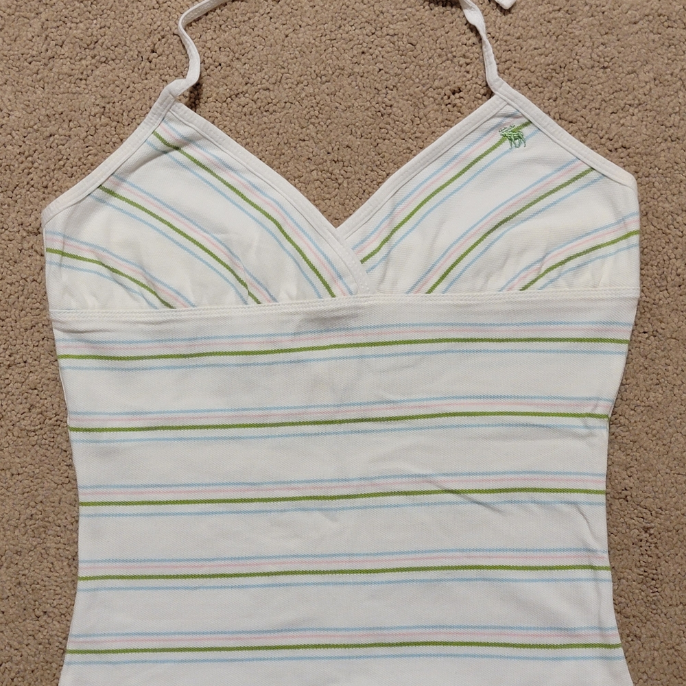 Vintage Y2K Abercrombie & Fitch White Striped Halter Crop/Tube Top/Small